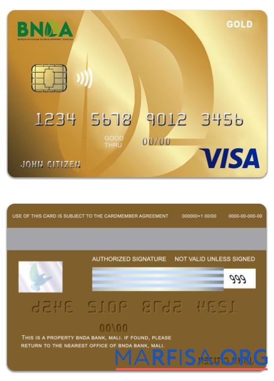 Blank Mali BNDA Bank visa gold card download for verification